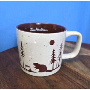 Limited Edition Tim Hortons Ceramic Mug Woodland Beaver 2019 Holiday Cream/Rust